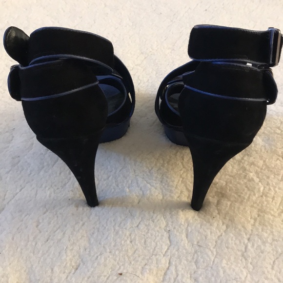 Aldo | Blue And Black Leather and Suede Like Strappy Open Toe Heels Size 38 - Picture 5 of 11